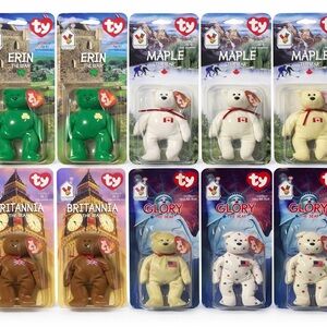 NWT 1999 Ty Beanie Babies McDonald’s International Set (2) + Extra Maple + Glory